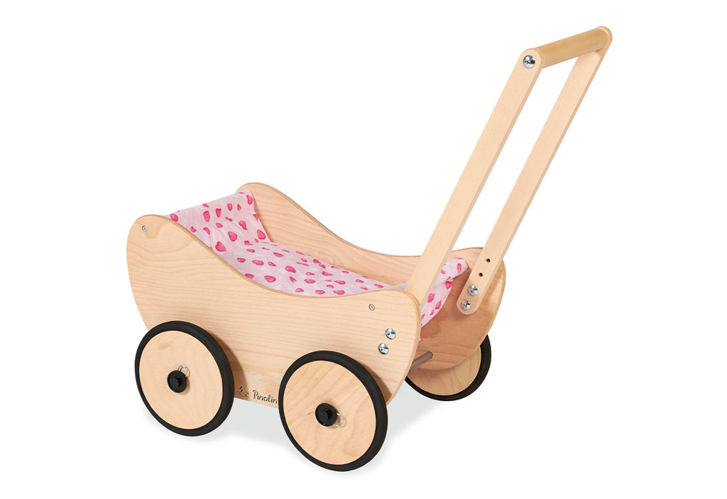 Puppenwagen Trixi aus Holz in natur inkl. Bettzeug