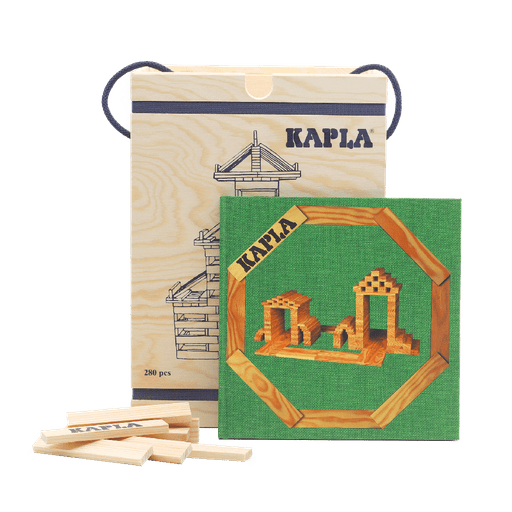 KAPLA® Holzbausteine Natur im Holzkasten 280 Steine mit Kunstbuch in grün