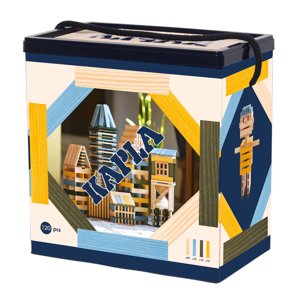 KAPLA® Holzbausteine120er Box hellblau, grün, gelb Neuheit 2022
