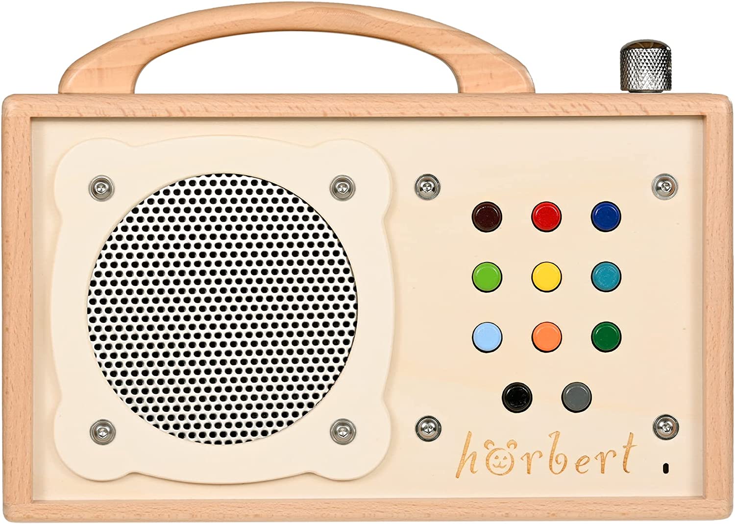 Hörbert - Musikbox für Kinder. MP3-Player aus Holz mit 9 Playlists. Inklusive Mikrofon, Internet-Radio, Bluetooth-Lautsprecher. Mit vorbespielter, wiederbespielbarer Speicherkarte.