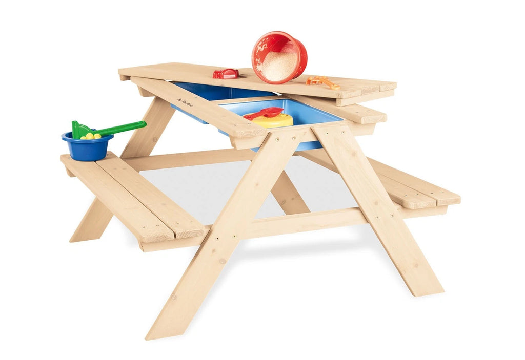 Kindersitzgarnitur Matsch-Nicki für 4 aus Holz natur mit 2 Wannen