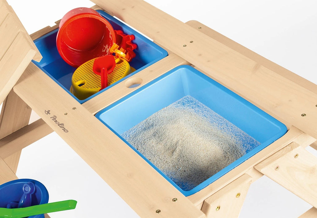 Kindersitzgarnitur Matsch-Nicki für 4 aus Holz natur mit 2 Wannen