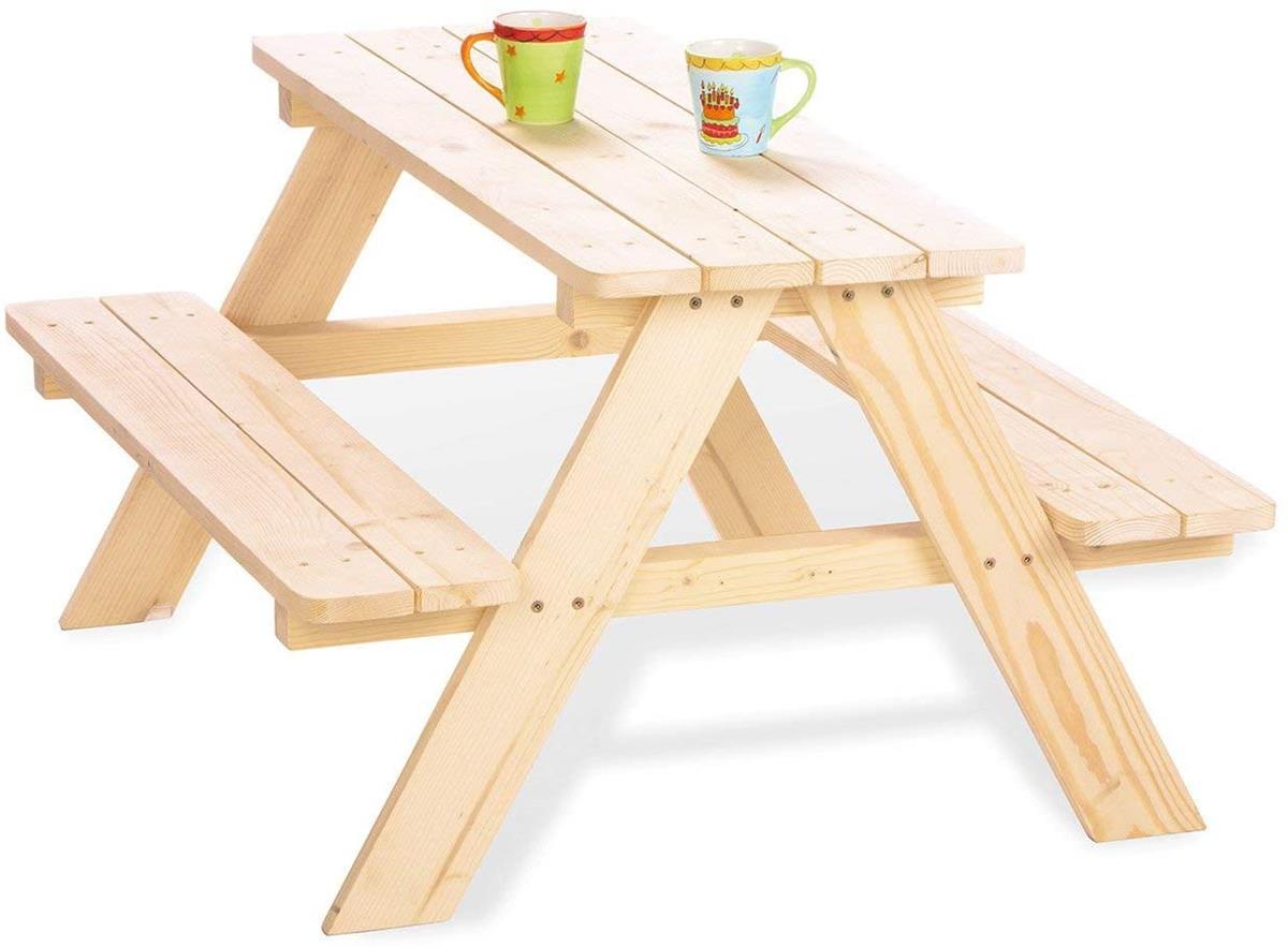 Kindersitzgarnitur Nicki für 4 aus massivem Holz 2 Bänke mit 1 Tisch natur