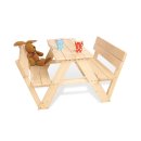 Kindersitzgarnitur Nicki f&uuml;r 4 aus massivem Holz 2 B&auml;nke mit Lehne und 1 Tisch natur
