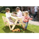 Kindersitzgarnitur Nicki f&uuml;r 4 aus massivem Holz 2 B&auml;nke mit Lehne und 1 Tisch natur