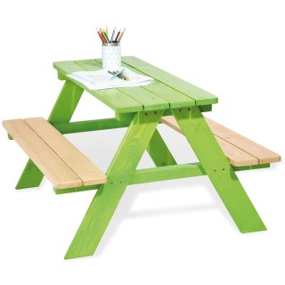 Kindersitzgarnitur Nicki für 4 aus massivem Holz 2 Bänke mit 1 Tisch grün